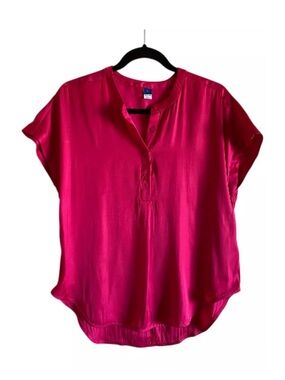 Bright Pink Short-Sleeve Button-Front Blouse